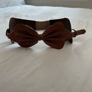 Anthropologie brown leather bow waist belt size S/P